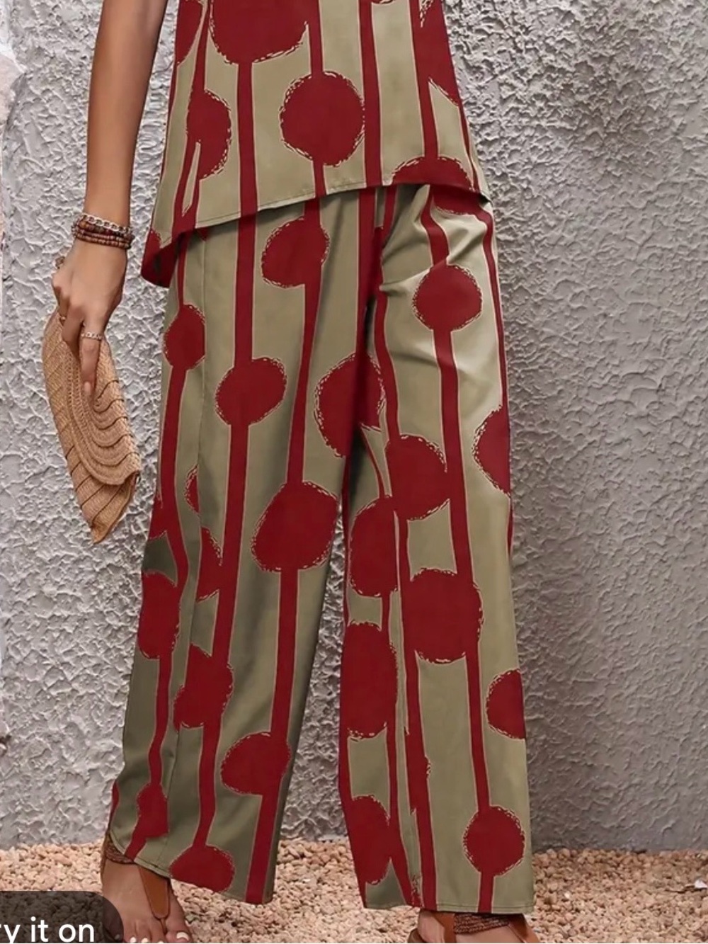 Bold Red Dot Print Elastic Waist pants